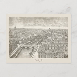 Vintage Paris Frankrike Eiffel Torn Cityscape Vykort