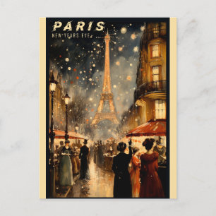 Vintage Paris Frankrike Eiffel Torn Nya året Kväll Vykort