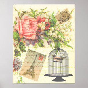 Vintage Paris Frankrike Eiffel Torn Poster