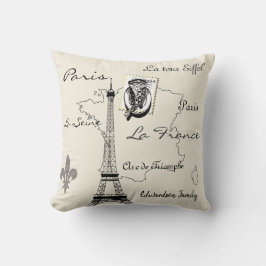 Vintage Paris Frankrike Eiffel torn resemonogram Kudde