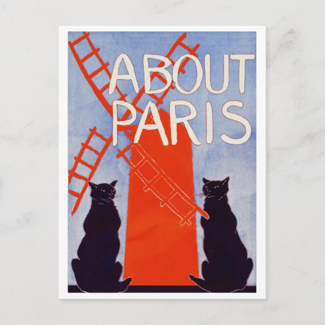 Vintage Paris Frankrike Kvarn Cats Vykort (Framsida)