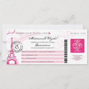 Vintage Paris Frankrike Quinceanera Ombordstigning Inbjudningar