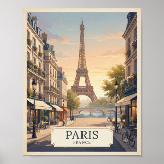 Vintage Paris Frankrike Resaaffisch | Eiffeltornet Poster