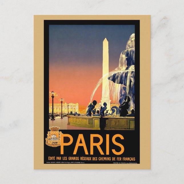 Vintage Paris Frankrike Retro Fransk Travel Vykort (Framsida)