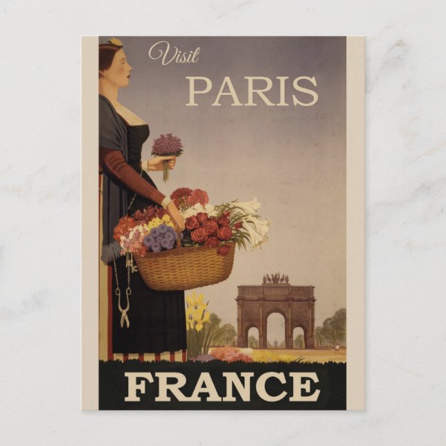 Vintage Paris Frankrike Travel Poster Vykort (Framsida)