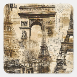 Vintage Paris fransk landmärke mönster Fyrkantigt Klistermärke