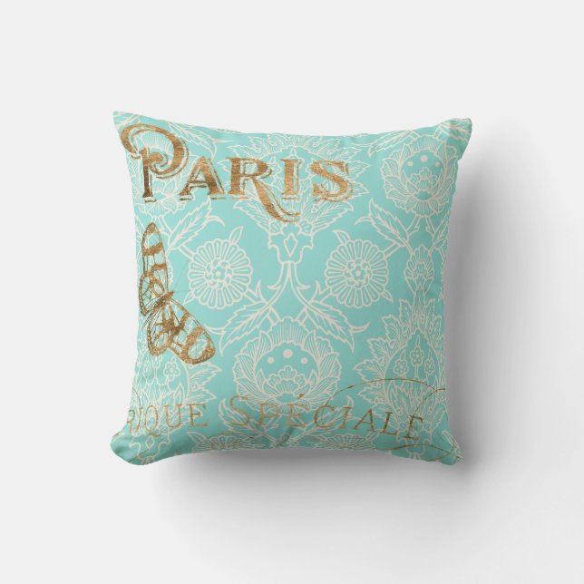 Vintage Paris Guld Design Kudde (Framsida)