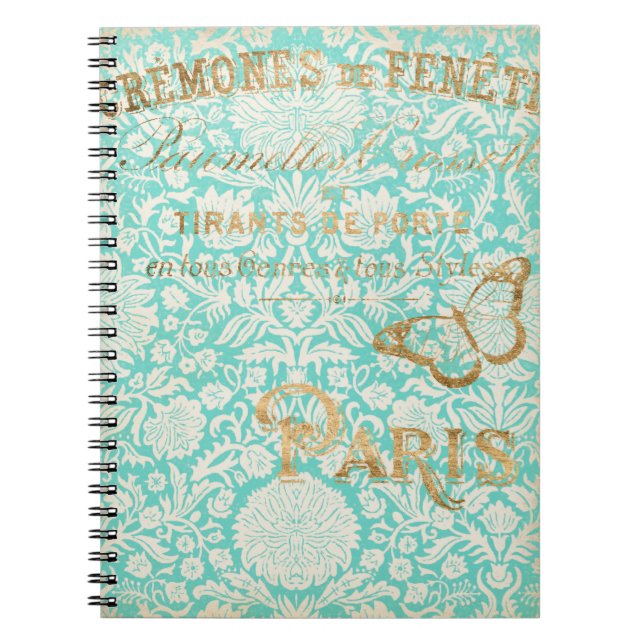 Vintage Paris Guld design med fjäril Anteckningsbok (Framsidan)