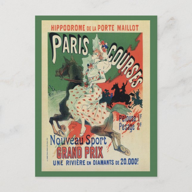 Vintage Paris-hästen tävling ad Vykort (Framsida)