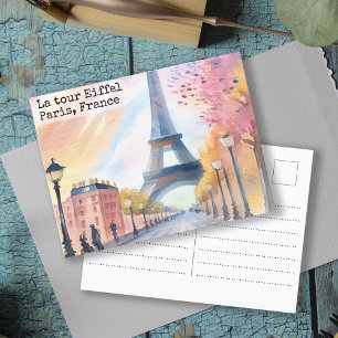 Vintage Paris La Touri Eiffel Watercolor Vykort