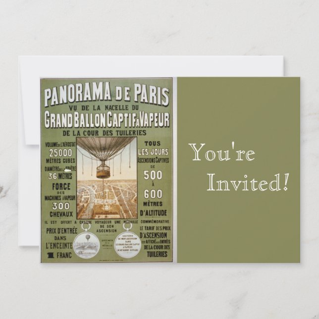 Vintage Paris| Luftballong Inbjudningar (Framsida)