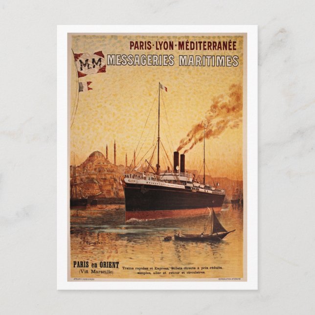 Vintage Paris Lyon frakt Méditerranée Vykort (Framsida)