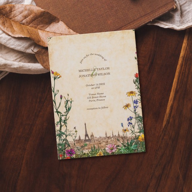 Vintage Paris Meadow Wildblomdestination Inbjudningar (vintage paris wedding)