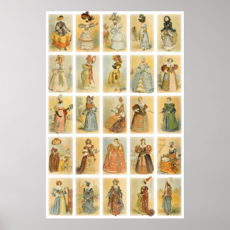 Vintage Paris Mode från Mitten till 1850 Poster