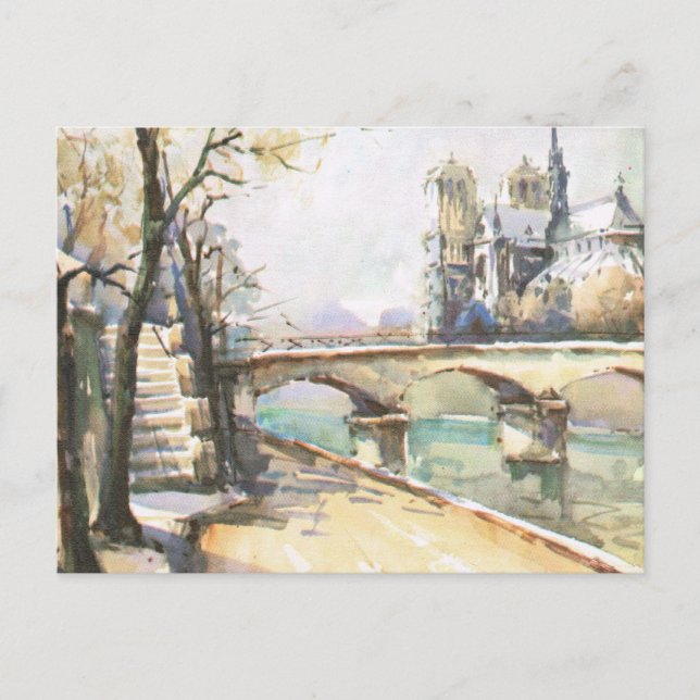 Vintage Paris, Notre Dame, La Seine Vykort (Framsida)