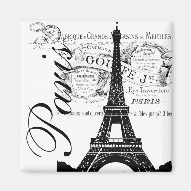 Vintage Paris- och Eiffel Torn-etikett Magnet (Framsidan)
