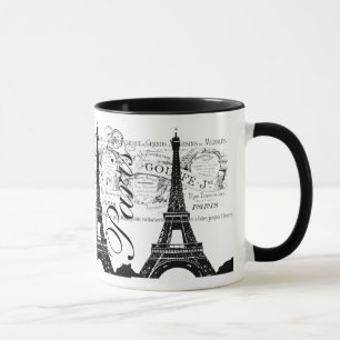 Vintage Paris- och Eiffel Torn-etikett Mugg