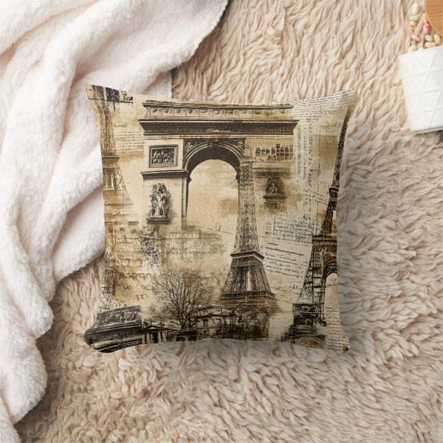 Vintage Paris Pattern – Eiffel Tower Landmarks Kudde (Filt)