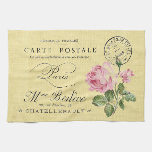 Vintage Paris Post Rosa ros Kökshandduk