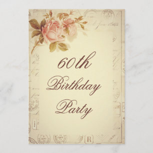 Vintage Paris Postmarks Chic Rosor 60 födelsedagar Inbjudningar