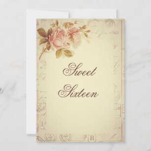 Vintage Paris poststämplar Chic Rosor Sweet 16 Inbjudningar