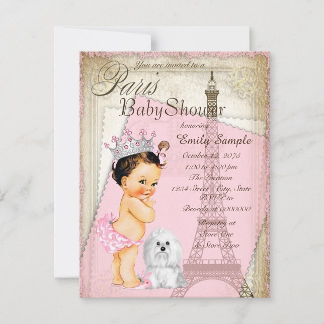 Vintage Paris Princess Baby Shower Inbjudningar (Framsida)