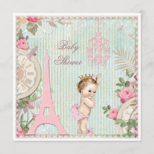 Vintage Paris Princess Shabby chic Baby Shower Inbjudningar