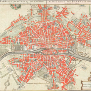 Vintage Paris-resan karta. Gammal stad. Retro Fran Klistermärken