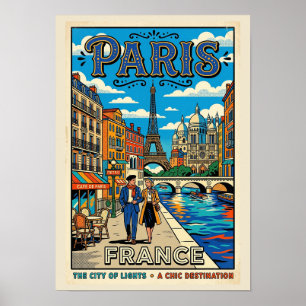 Vintage Paris-resemål - Ljusstaden Poster