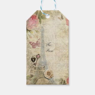 Vintage Paris Rosa Rosor Lås & Nyckel Chic Bröllop Presentetikett