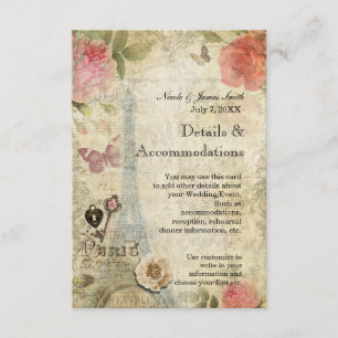 Vintage Paris Rosa Rosor Lås & Nyckel Detaljkort Tilläggskort