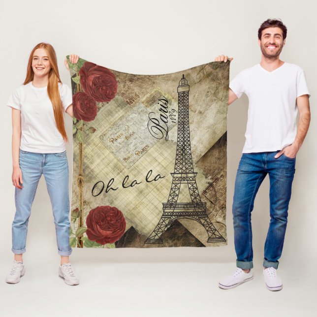 Vintage Paris Stil design Fleecefilt (På plats)