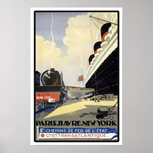 Vintage Paris till New York Travel Poster