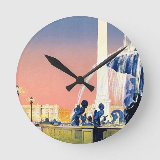 Vintage Paris Travel Advertisement Rund Klocka (Framsida)