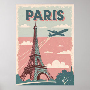 Vintage Paris Travel Poster - Retro Eiffel Torn W