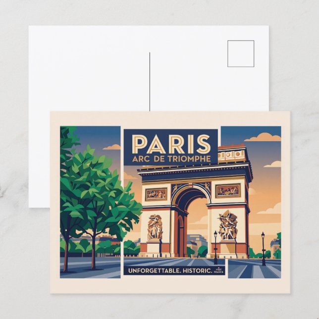 Vintage Paris Triumfbågen Resa Poster Vykort (Fram/baksida)