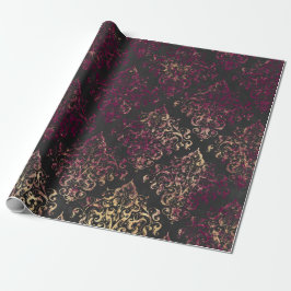 Vintage Paris vinröd och guldgrunge-damask Presentpapper