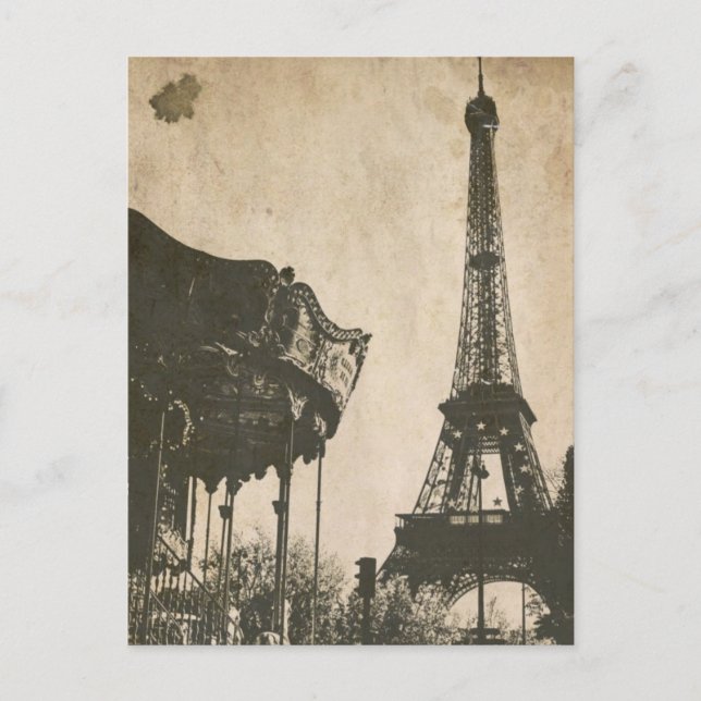 Vintage Paris vykort, Eiffel Torn Vykort (Framsida)