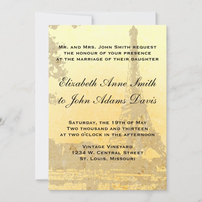 Vintage Parisbröllopsinbjudan Inbjudningar (Framsida)