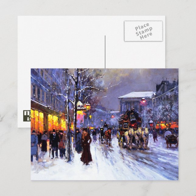Vintage Parisian Scene-jul Helg Vykort (Fram/baksida)