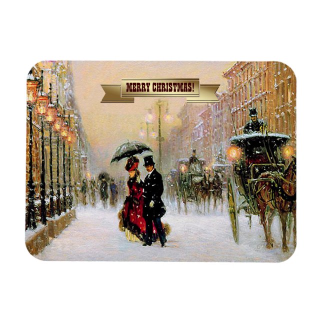 Vintage Parisian Scene-julgranar Magnet (Horisontell)