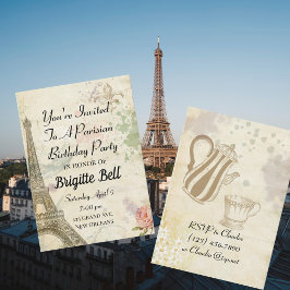 Vintage Parisisk Födelsedagsfest Inbjudningar