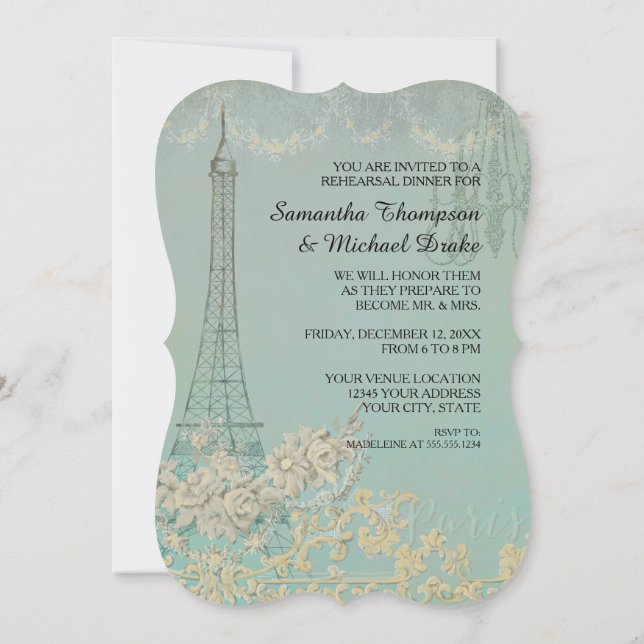 Vintage Parisisk Snyggt - repetitionsmiddag Inbjudningar (Baksida)