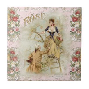 Vintage Parispar Picking Fruit Rosa Decoupage Kakelplatta