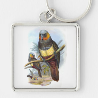 Vintage Parrot Bird PE_GC Premium Square Keychain Fyrkantig Silverfärgad Nyckelring