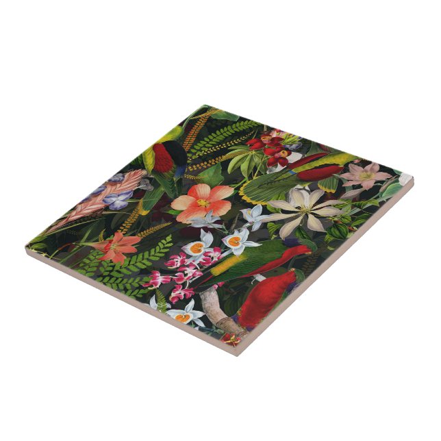 Vintage Parrot Jungle 1 Mönster Kakelplatta (Sidan)