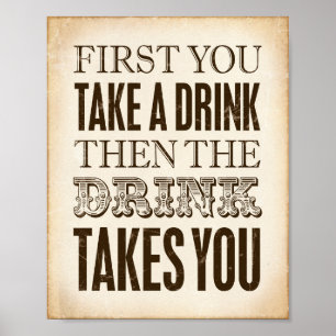 Vintage Party FÖRST TAR EN DRINK-offertutskrift Poster