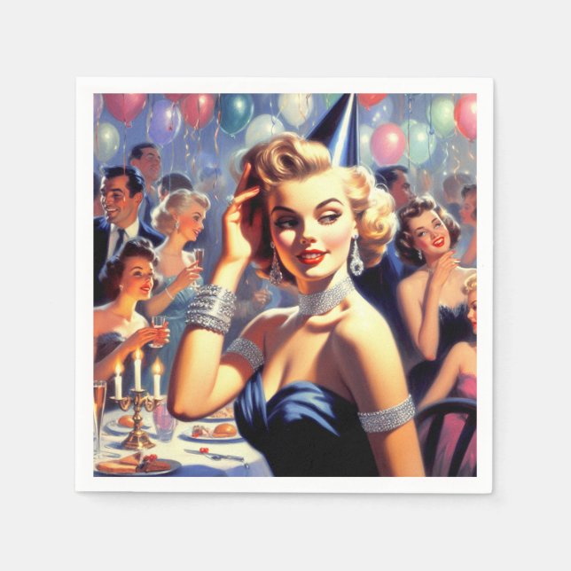 Vintage Party Girl Illustration Pappersservett (Framsidan)