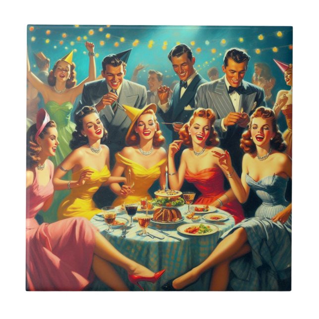Vintage Party Illustration Kakelplatta (Framsidan)