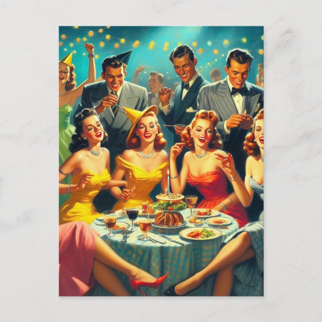 Vintage Party Illustration Vykort (Framsida)
